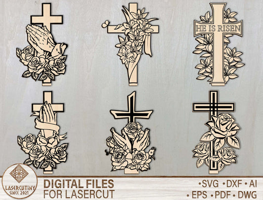 Cross Flower Holder SVG Laser Cut File for Glowforge and xTool