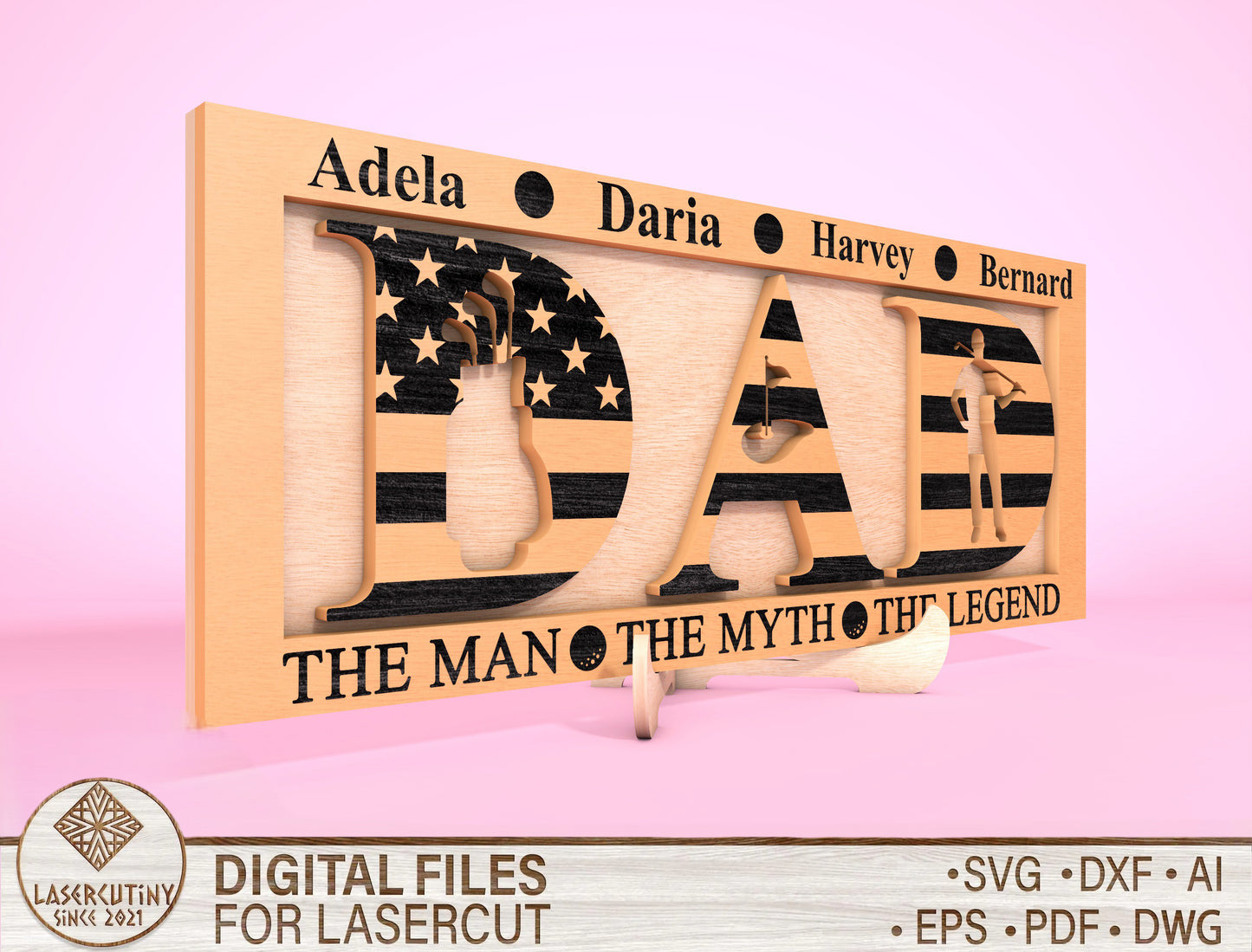 Personalized Dad Letter Sign SVG Laser Cut File for Glowforge and xTool