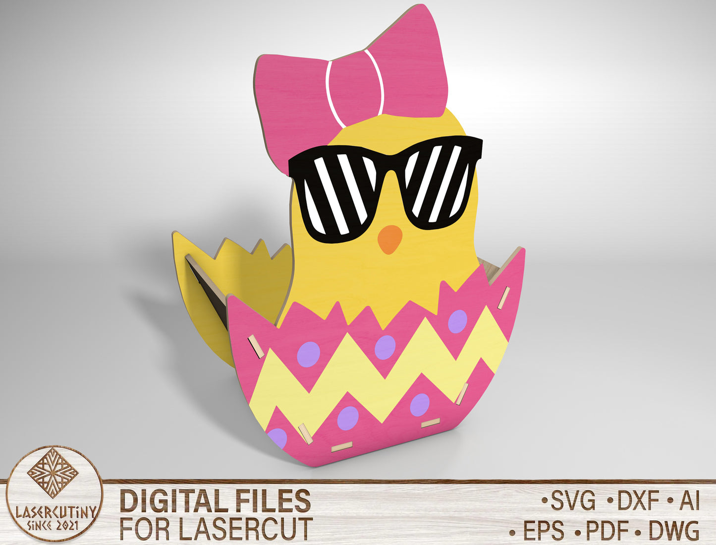 Easter Chick Basket SVG Cute Chick Egg Holder Wooden for Glowforge and xTool