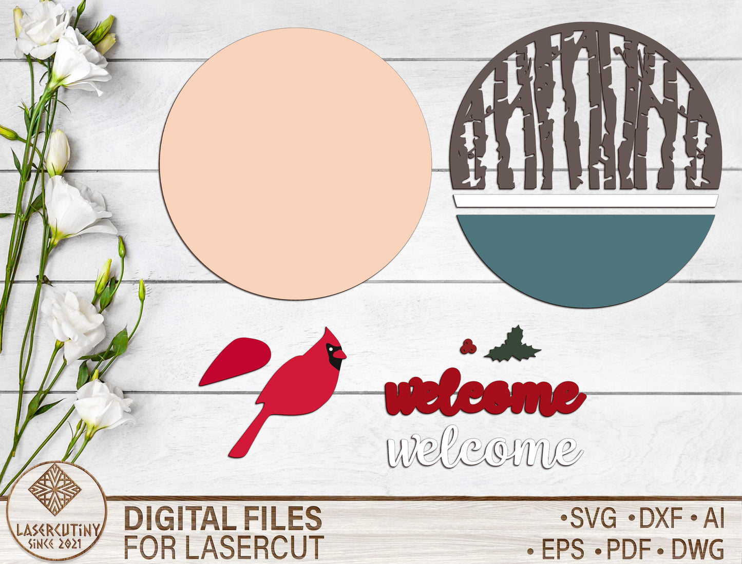 Cardinal Welcome Door Hanger SVG for Glowforge and xTool
