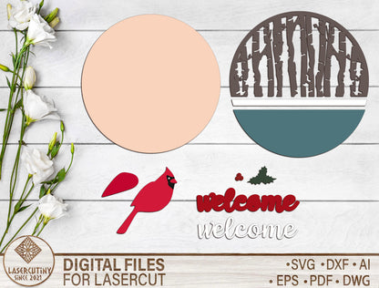Cardinal Welcome Door Hanger SVG for Glowforge and xTool