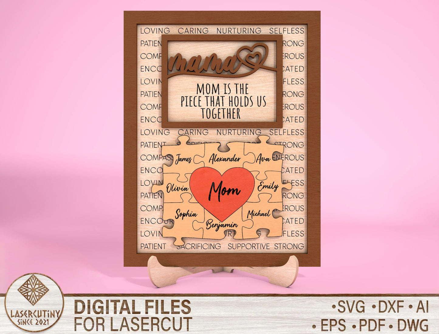 Personalized Mom Heart Name Sign SVG Bundle Laser Cut File for xTool and LightBurn