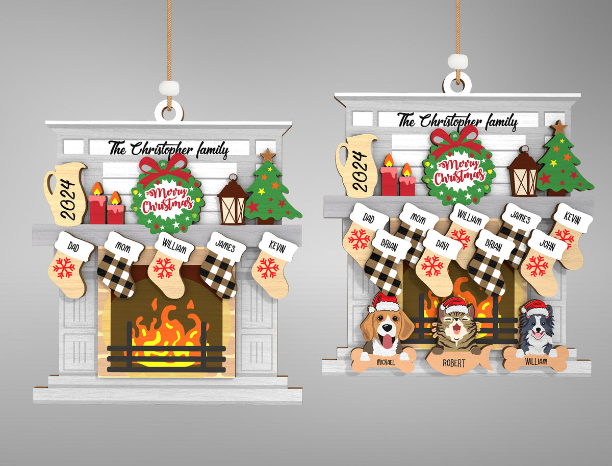 Custom Pet Family Christmas Fireplace Ornament SVG 4