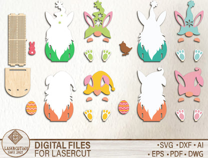 Cute Bunny Gnome Egg Basket Holder SVG Bundle 10 Designs for Glowforge and xTool