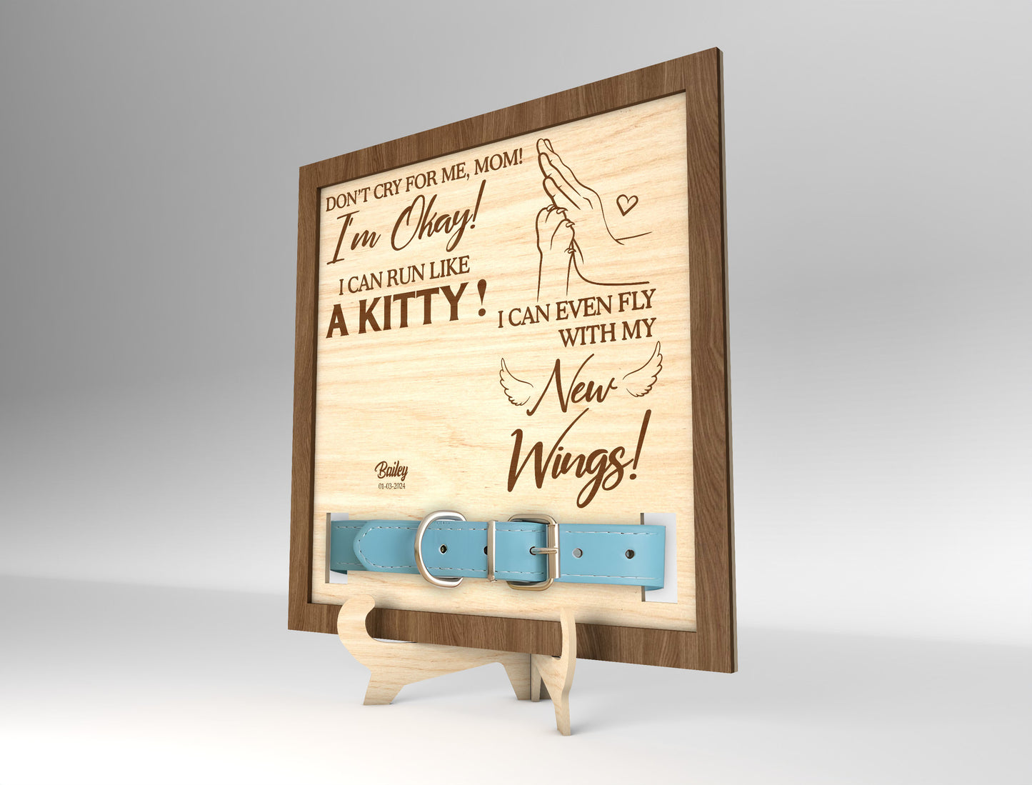 Cat Memorial Collar Holder Tabletop SVG Photo Frame Laser Cut File for Glowforge