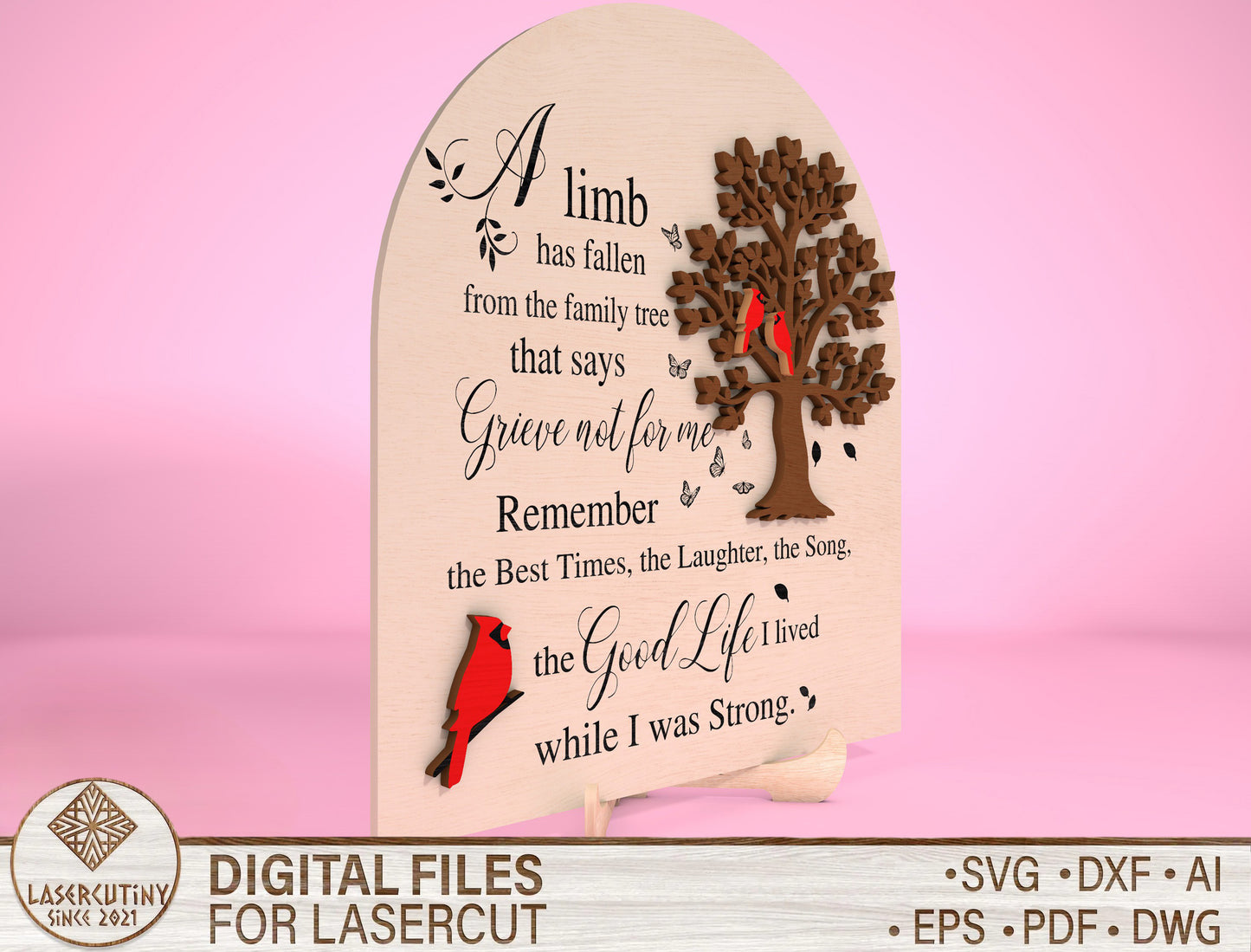 Tree Memorial SVG Cardinal Memorial Tabletop Sign SVG for Glowforge and xTool