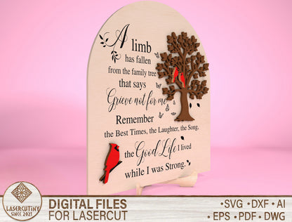 Tree Memorial SVG Cardinal Memorial Tabletop Sign SVG for Glowforge and xTool