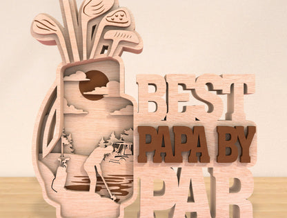Best Papa By Par Laser Cut File | Golf Bag Decor | Layered Wooden Father’s Day Design | Glowforge, xTool, LightBurn, etc.