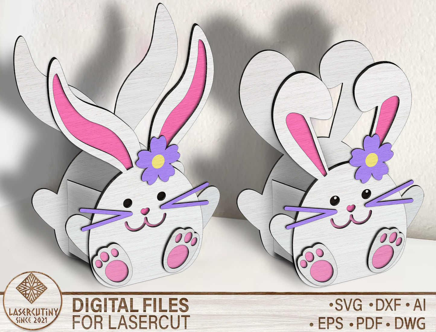 Easter Bunny Bow Egg Holder SVG Cute Bunny for LightBurn and xTool