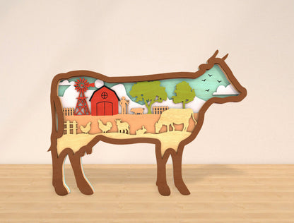 Multilayer Farm Animal Scene SVG Laser Cut File for Glowforge and xTool