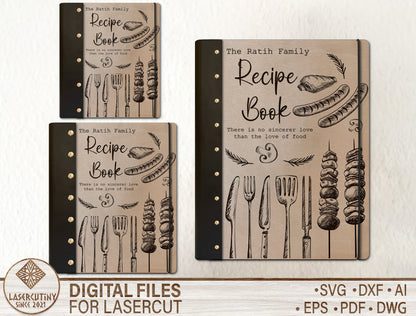 Family Recipe Book SVG Bundle Wooden Cookbook Cover for Glowforge