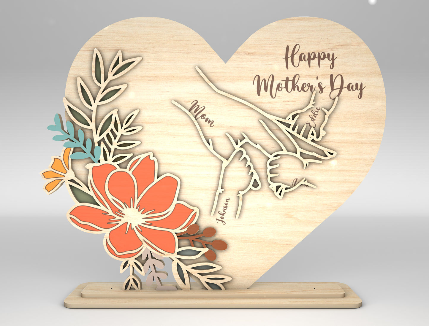 Personalized Mom Cosmos Floral Heart Sign SVG for xTool