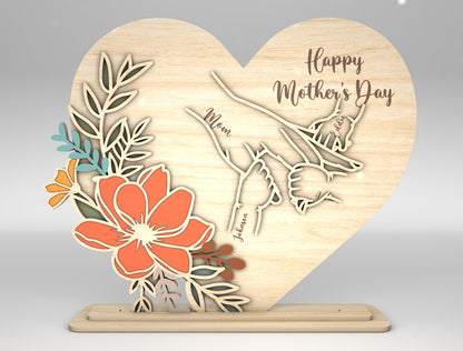 Personalized Mom Cosmos Floral Heart Sign SVG for xTool