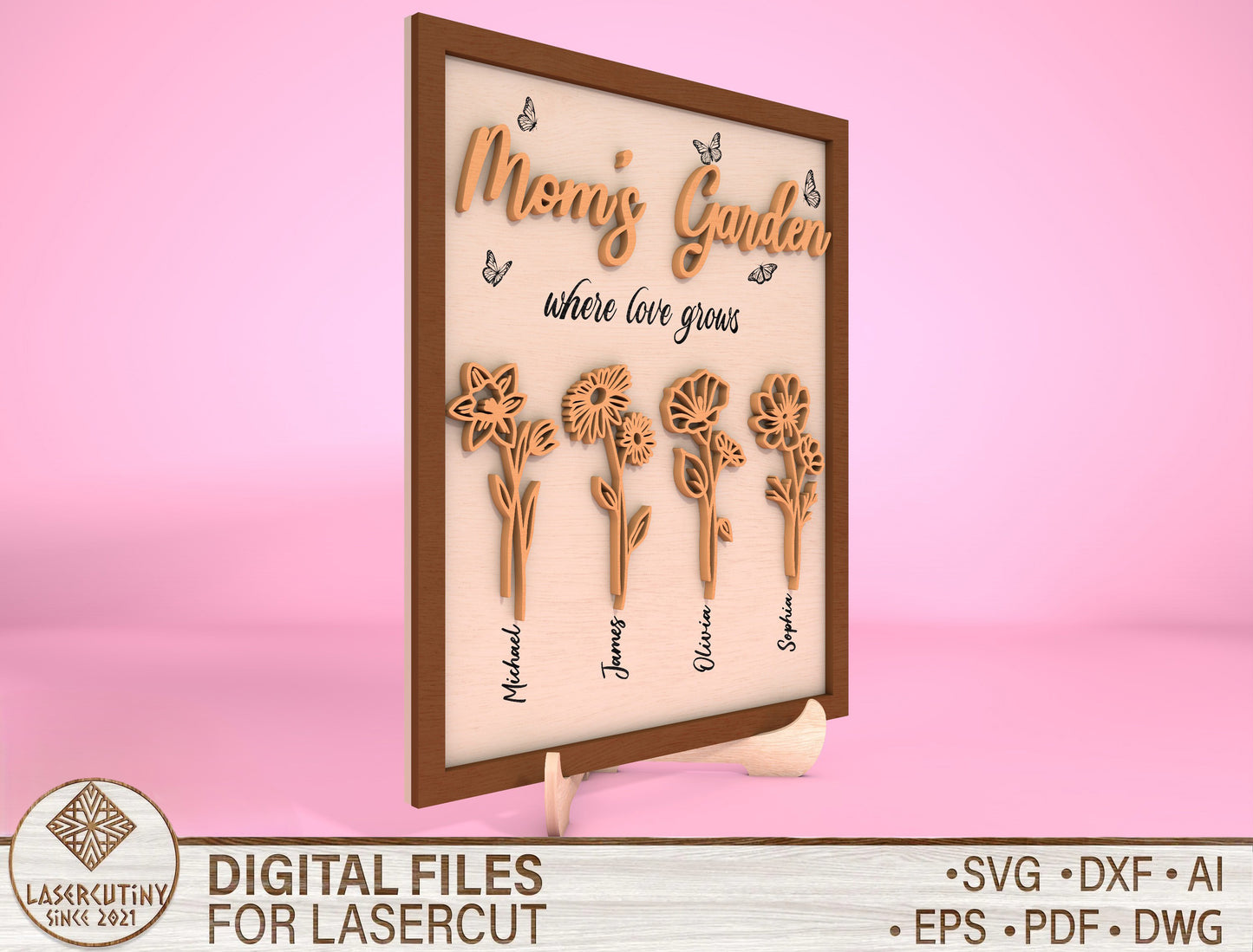 Mom's Garden Personalized Flower Name Sign SVG for LightBurn and xTool