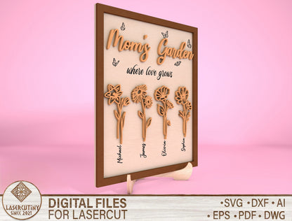 Mom's Garden Personalized Flower Name Sign SVG for LightBurn and xTool
