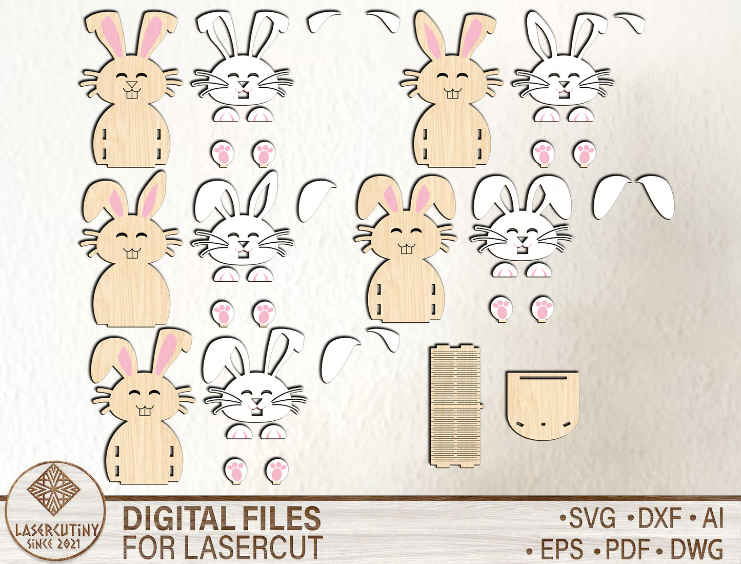 Cute Easter Bunny Egg Holder SVG Wooden Spring for LightBurn and xTool