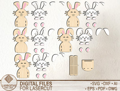 Cute Easter Bunny Egg Holder SVG Wooden Spring for LightBurn and xTool