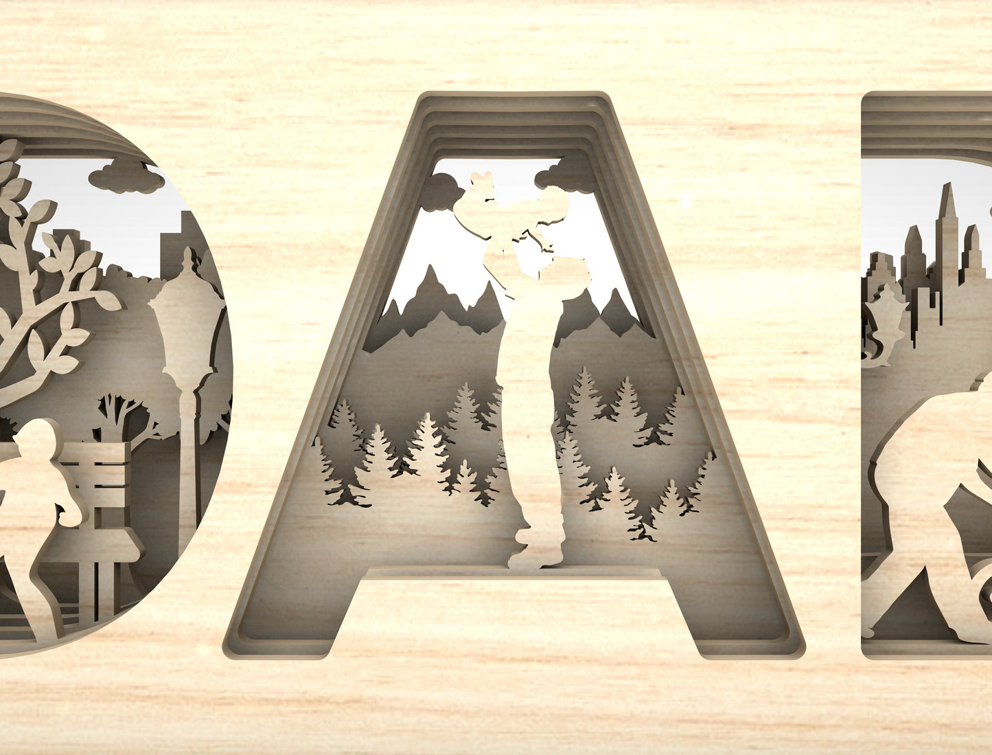 Dad Multilayer Outdoor Scene SVG Laser Cut File for Glowforge and LightBurn