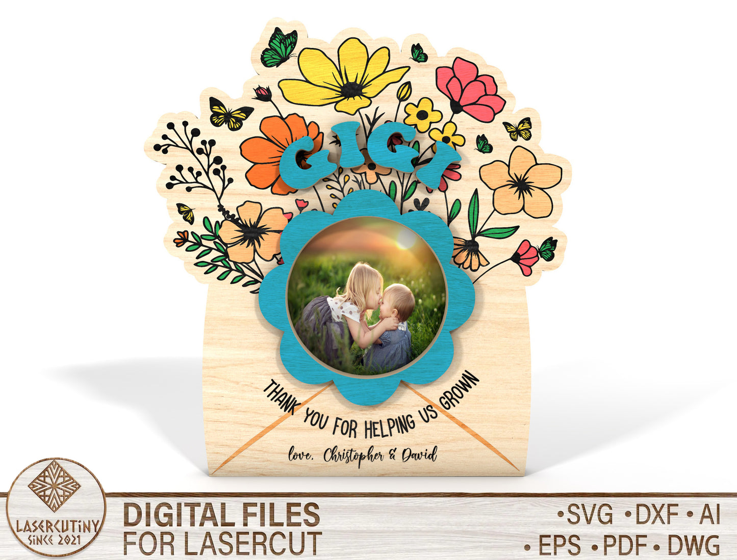 Floral Photo Magnet Mom Family SVG Bundle for Glowforge and xTool