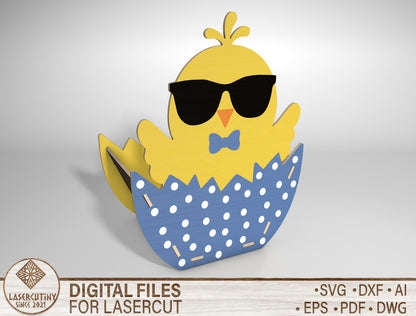 Easter Chick Basket SVG Cute Chick Egg Holder Wooden for Glowforge and xTool