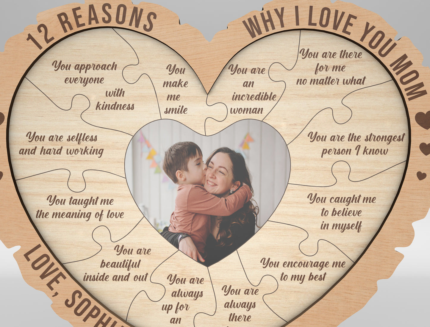 12 Reasons Why I Love You Mom SVG Heart Photo Sign for xTool