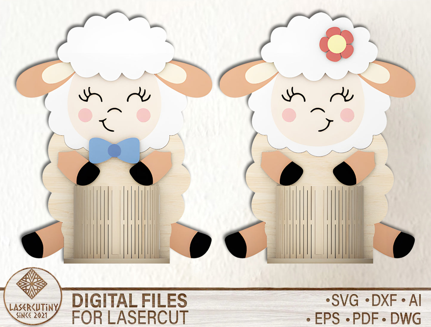 Cute Bunny Lamb Egg Basket Holder SVG Bundle 4 Easter Designs for LightBurn