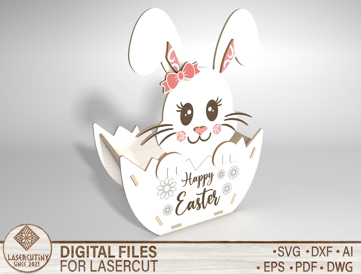 Easter Egg Bunny Basket SVG Spring Candy Holder Wooden for Glowforge and xTool