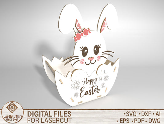 Easter Egg Bunny Basket SVG Spring Candy Holder Wooden for Glowforge and xTool