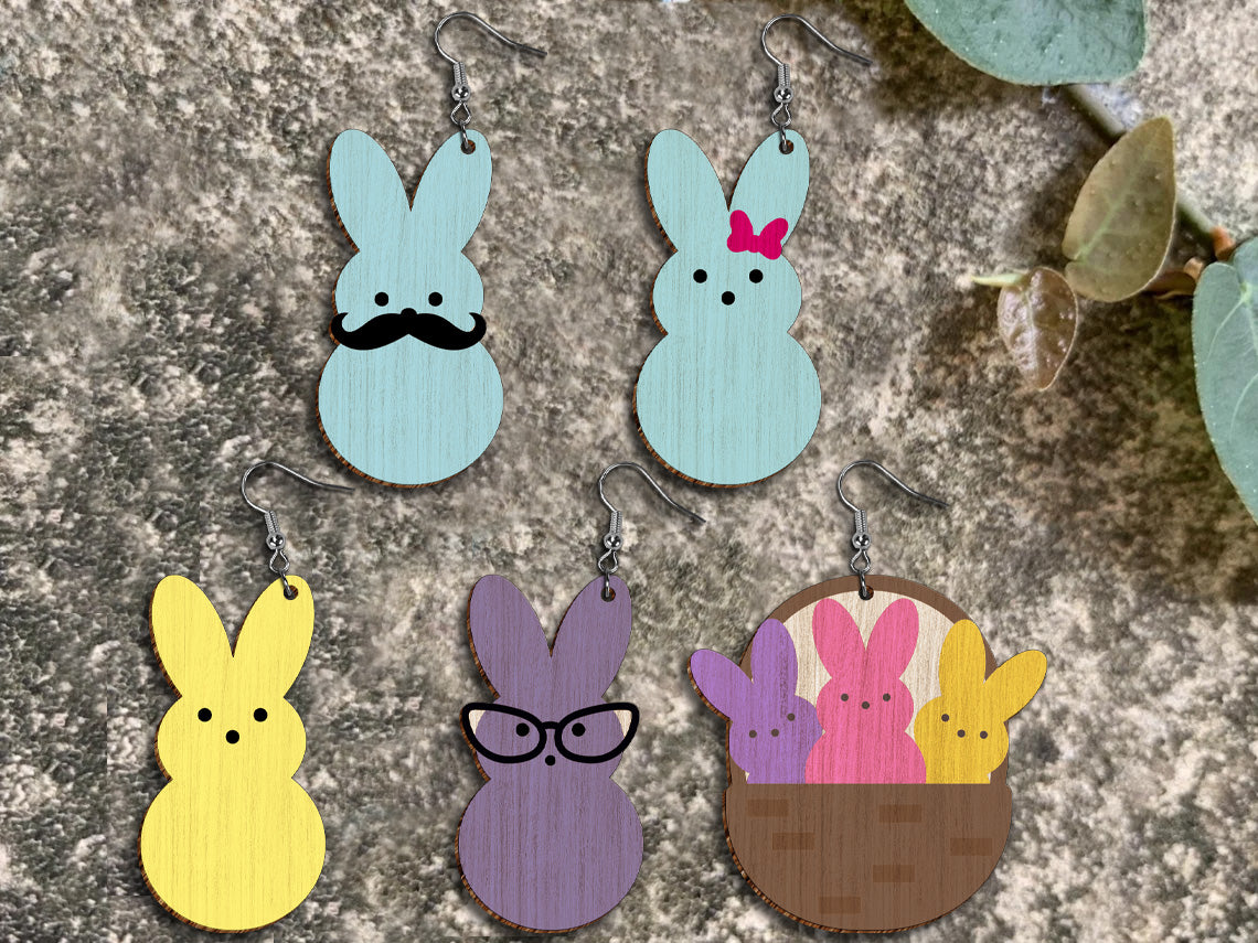 Easter Bunny Earrings SVG Bundle 15 Cute Pastel Rabbit for Glowforge