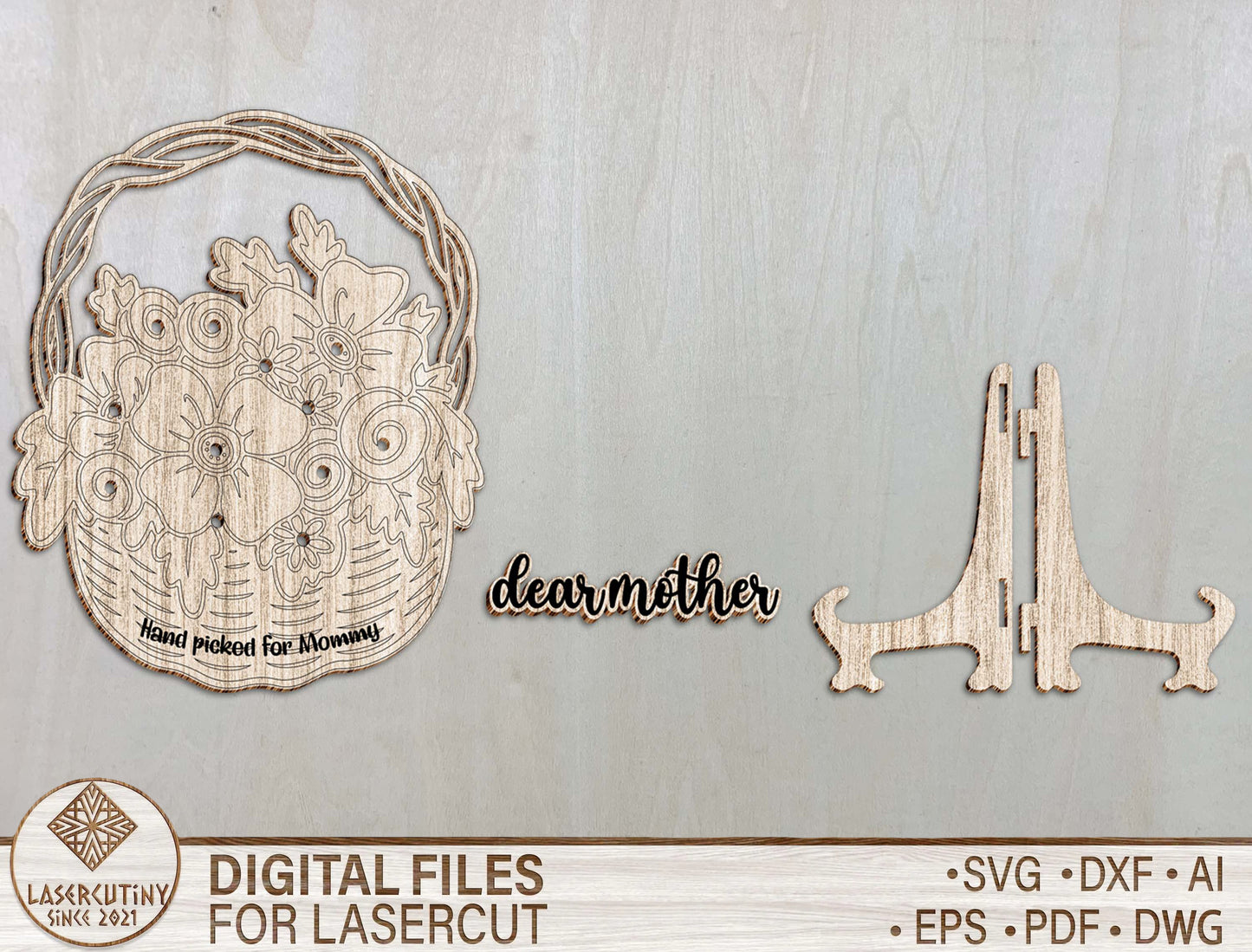 Floral Basket Mother's Day Holder SVG Flower Decor for LightBurn