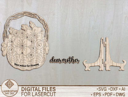 Floral Basket Mother's Day Holder SVG Flower Decor for LightBurn