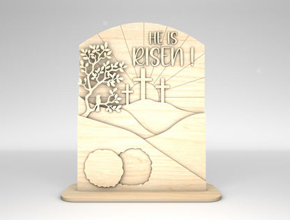 He Is Risen Easter Tabletop Sign SVG Set Religious for LightBurn and xTool