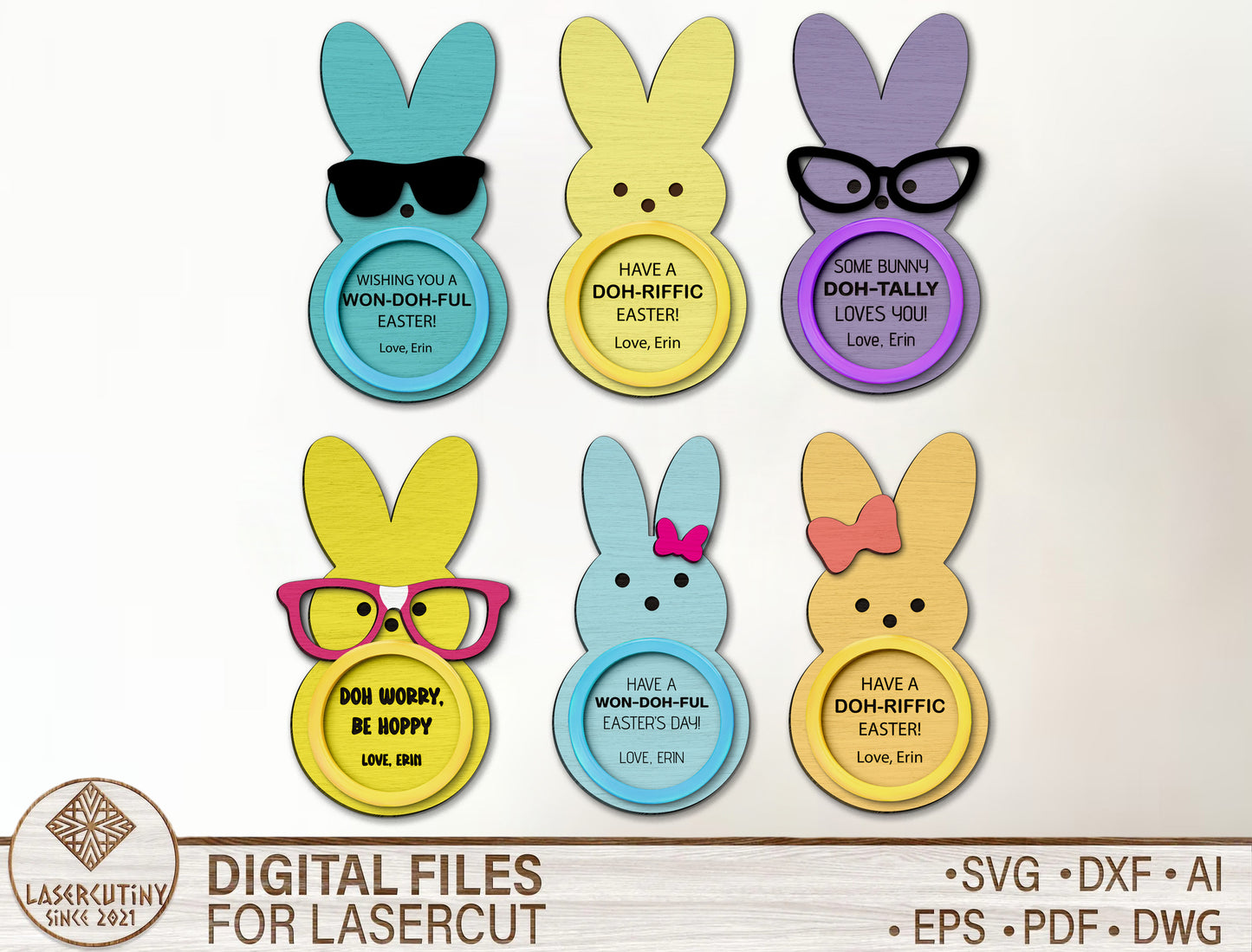 Easter Bunny Play Dough Circle Tag SVG Peeps Bunny for LightBurn and xTool