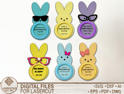 Easter Bunny Play Dough Circle Tag SVG Peeps Bunny for LightBurn and xTool