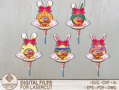 Easter Bunny Lollipop Holder SVG Bundle 15 Egg Candy for Glowforge and xTool