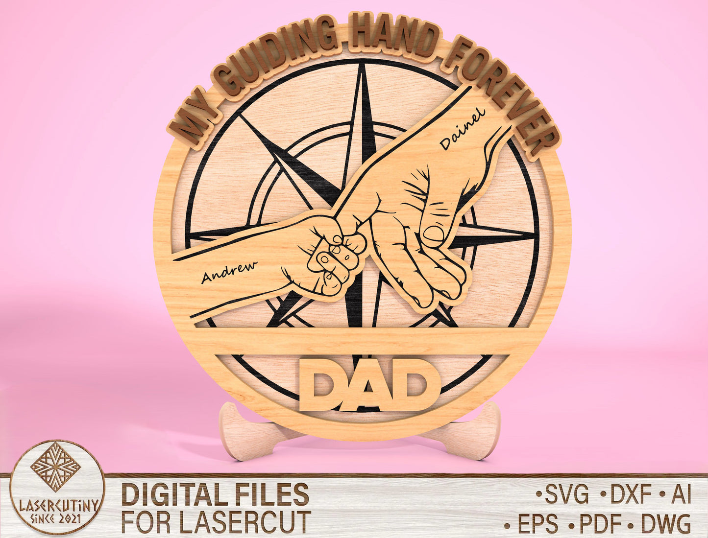 Personalized Dad Compass Sign SVG Laser Cut File for Glowforge and LightBurn