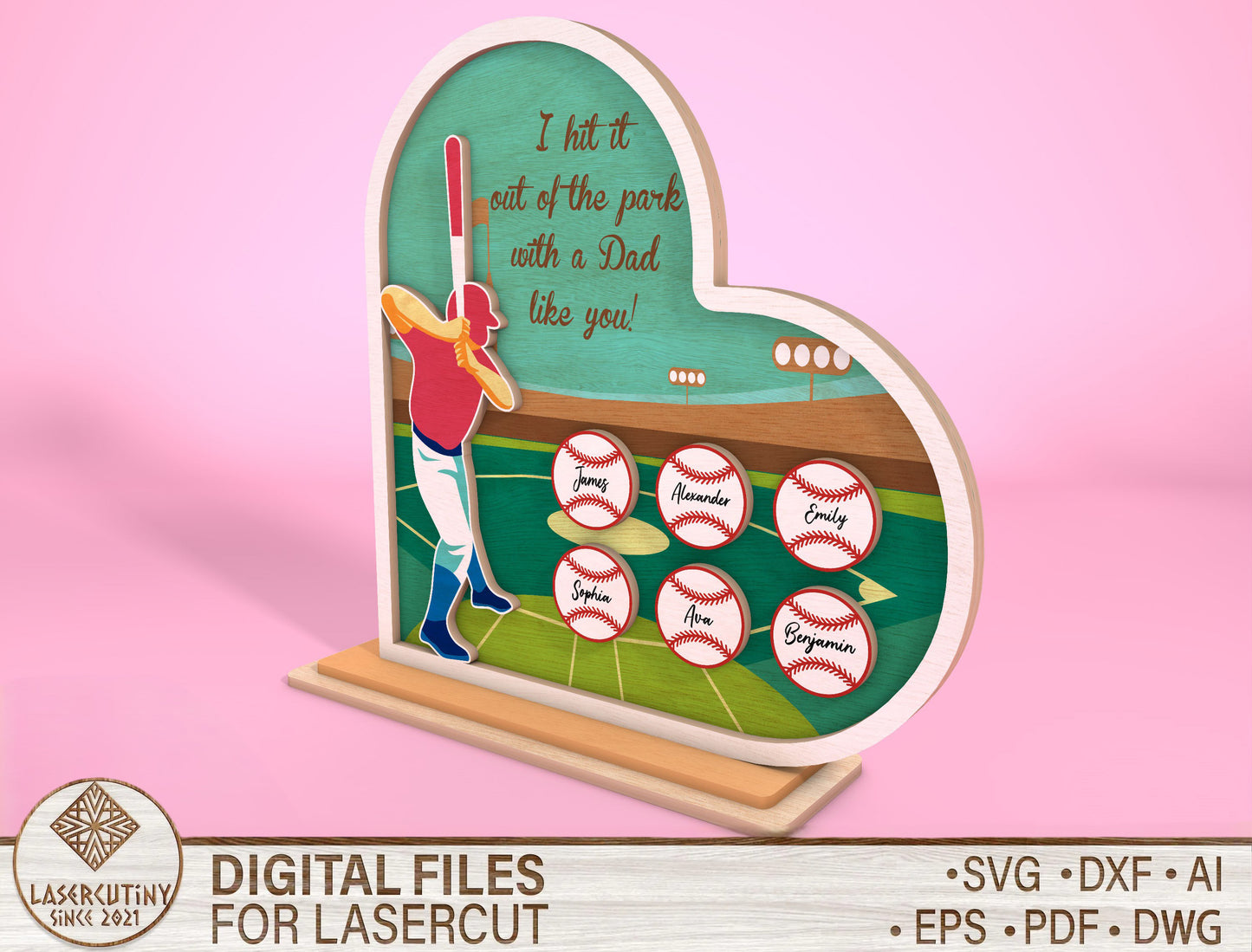 Personalized Baseball Dad Heart Sign SVG for Glowforge and xTool