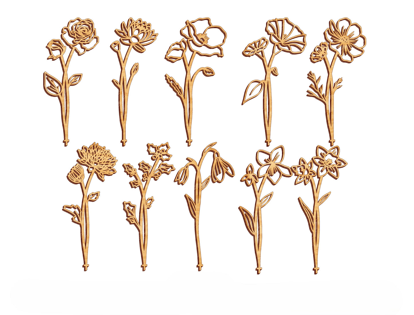 Birth Flower Garden Name Stem SVG Floral Display for LightBurn