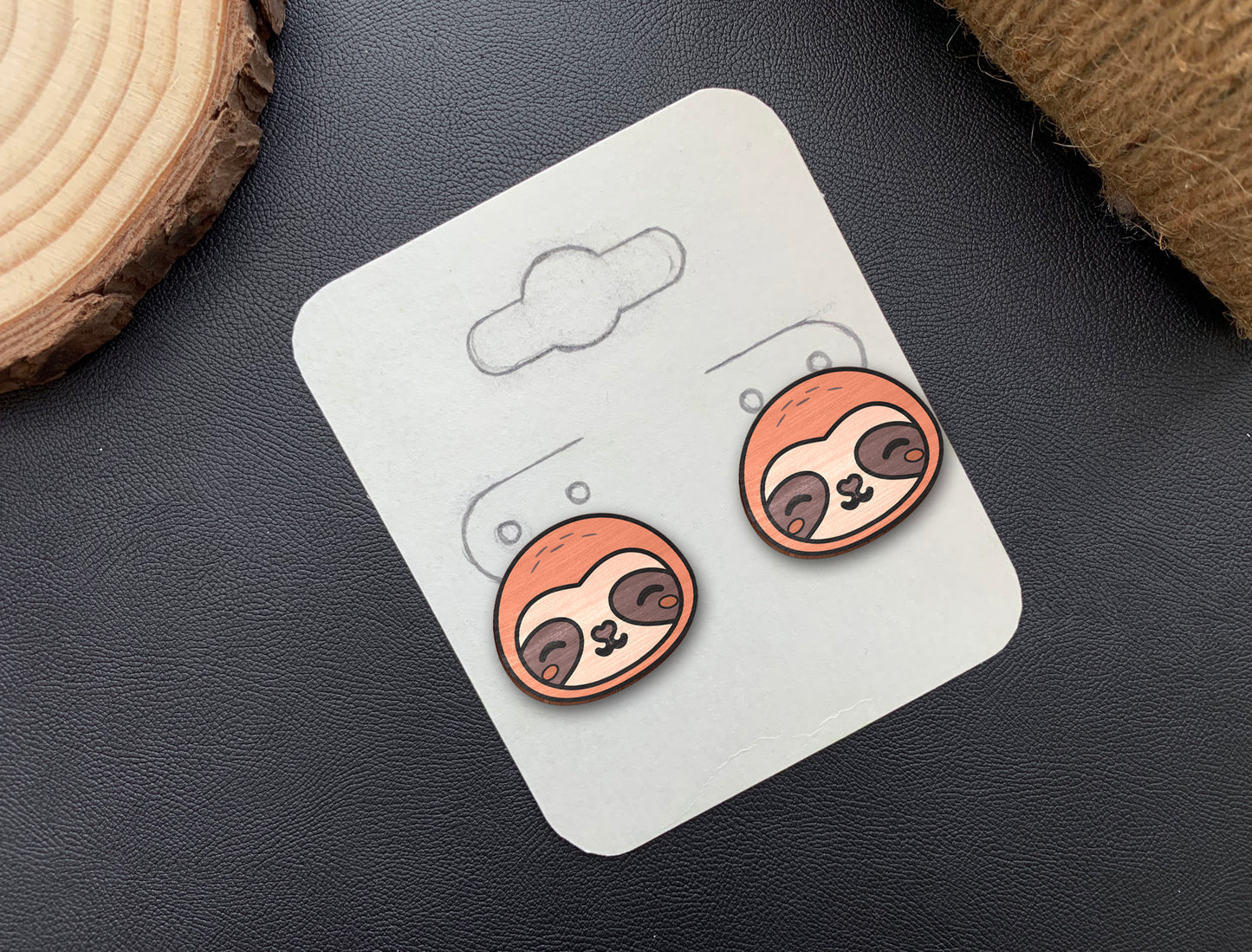 Sloth Stud Earrings SVG Laser Cut File for Glowforge and LightBurn
