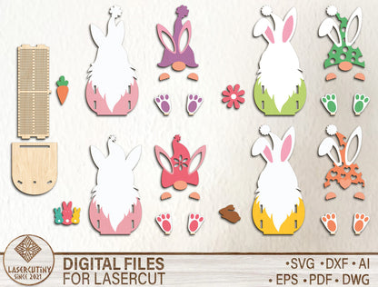 Cute Bunny Gnome Egg Basket Holder SVG Bundle 10 Designs for Glowforge and xTool