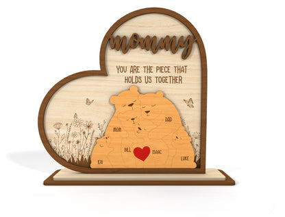 Mom Bear Family Puzzle Sign SVG Wooden Frame for Glowforge and xTool