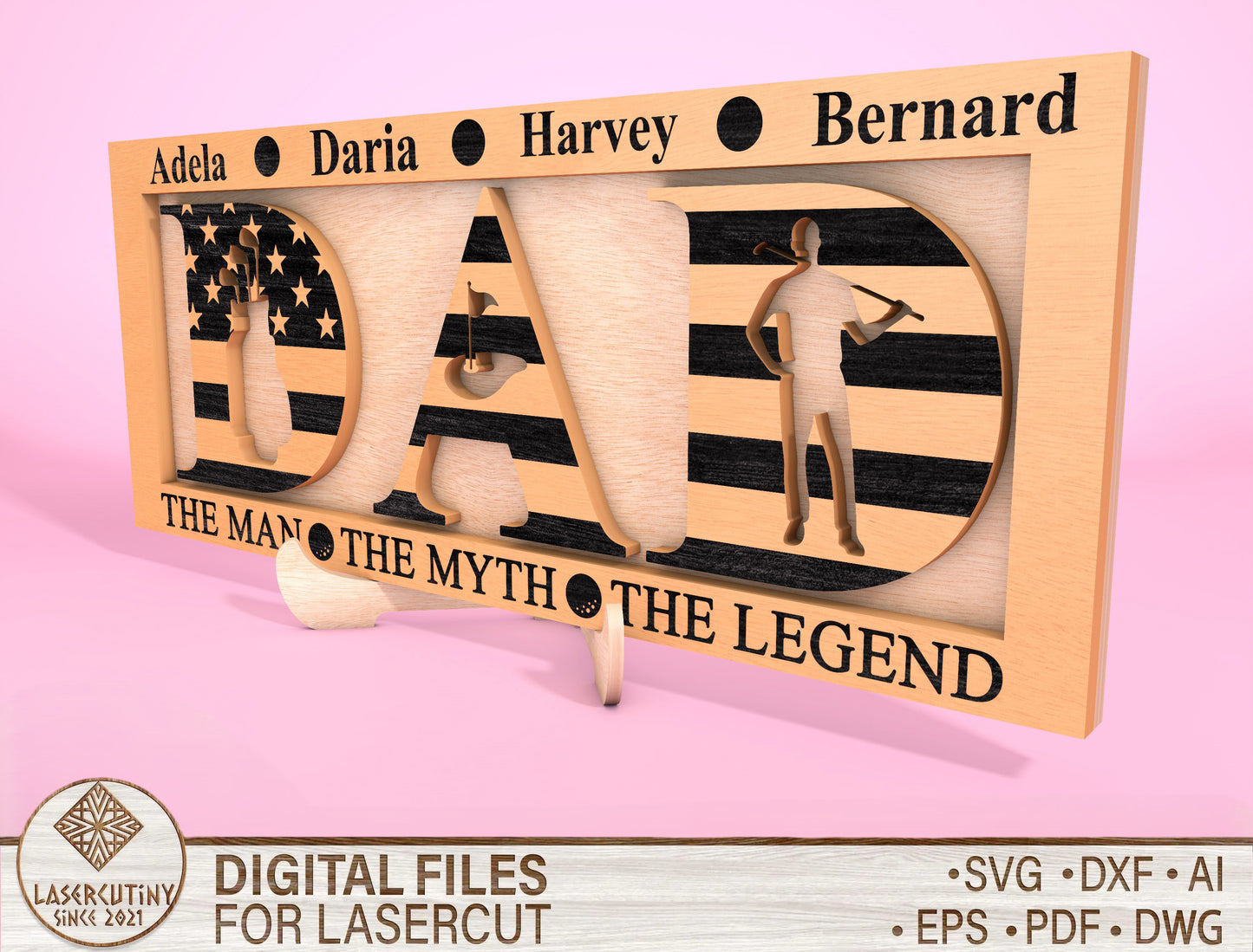 Personalized Dad Letter Sign SVG Laser Cut File for Glowforge and xTool