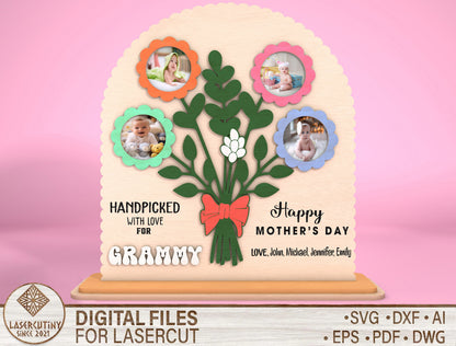 Handpicked With Love Floral Photo Frame SVG for Glowforge and xTool
