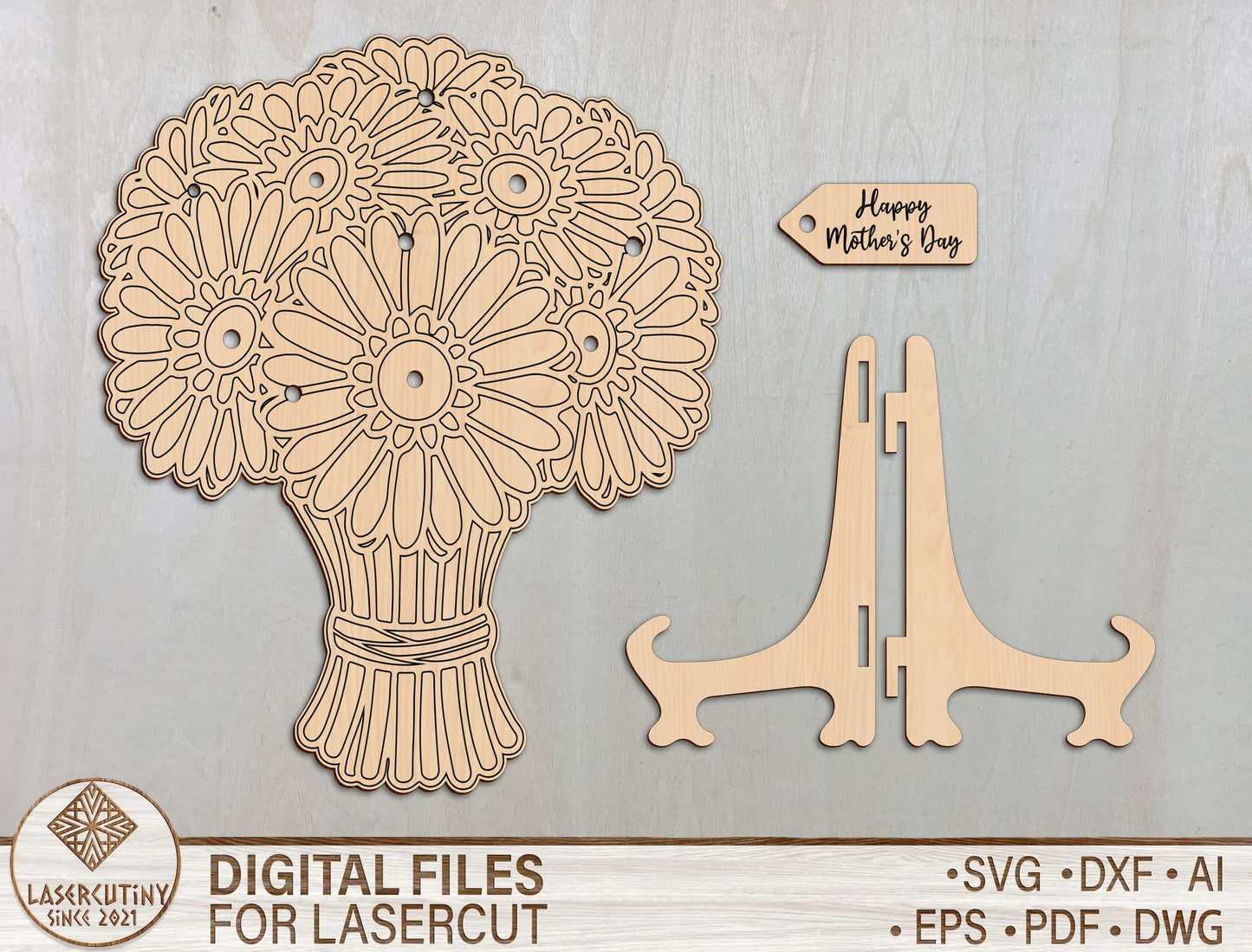 Mother's Day Bouquet Holder SVG Floral Insert Stand for Glowforge