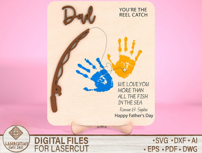 Personalized Fishing Dad Handprint Sign SVG Laser Cut File for Glowforge