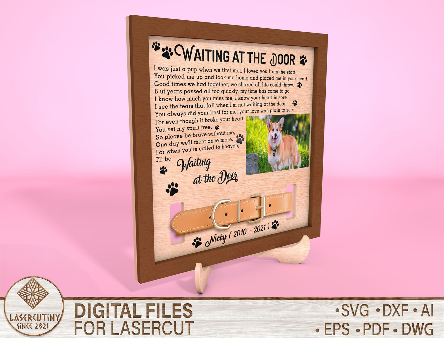 Waiting at the Door Dog Cat Photo Frame SVG  Laser Cut File for Glowforge and xTool