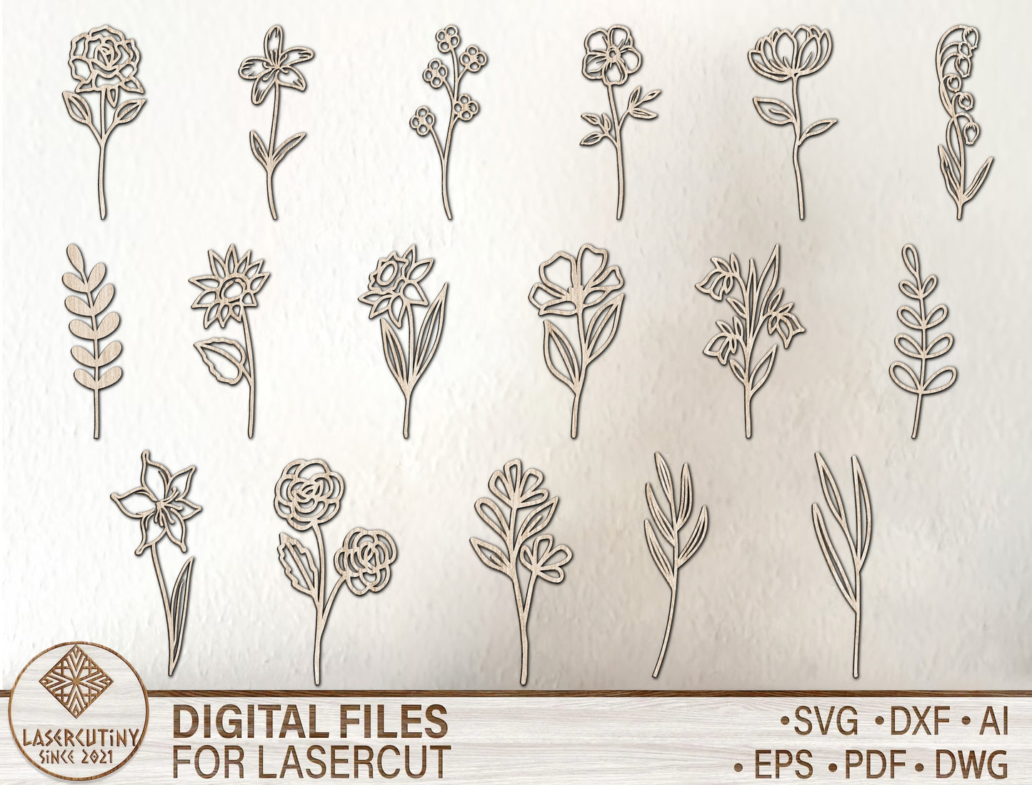 Botanical Flower Stem Detailed Line Art SVG for xTool and Glowforge