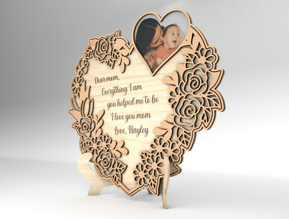 Floral Lace Mother Photo Frame Sign SVG for xTool and LightBurn