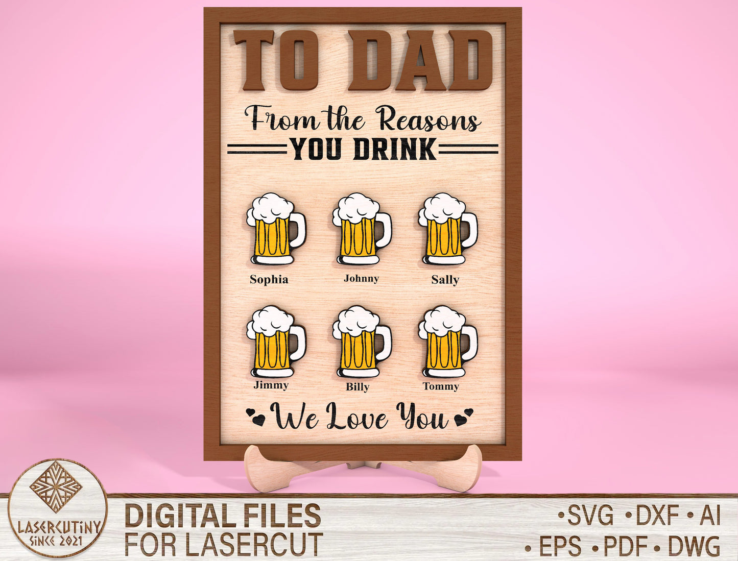 Personalized Dad Beer Sign SVG Bundle for Glowforge and xTool