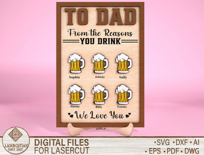 Personalized Dad Beer Sign SVG Bundle for Glowforge and xTool